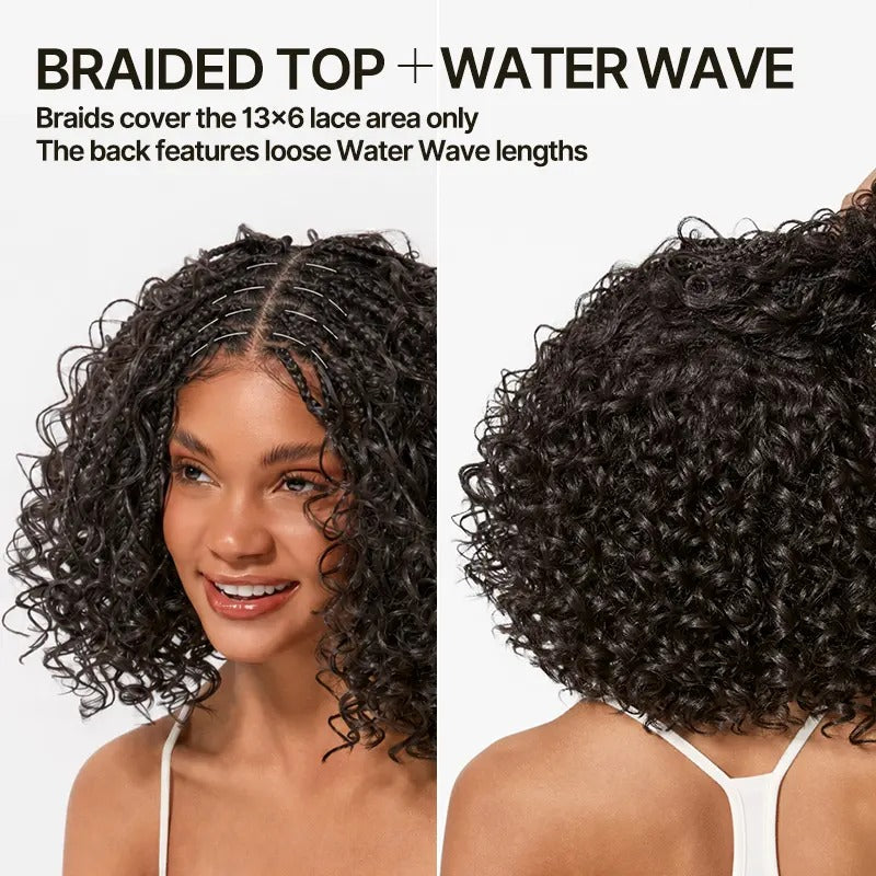 Glueless 13x6 Lace Front Wig – Boho Braided Water Wave Hairstyle with Premium Synthetic Fiber