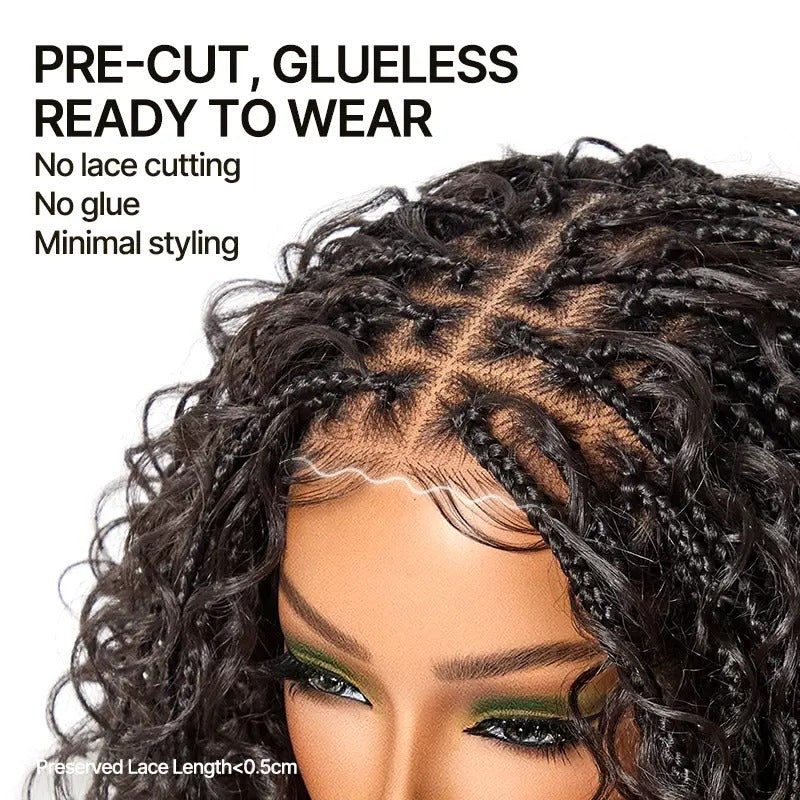 Glueless 13x6 Lace Front Wig – Boho Braided Water Wave Hairstyle with Premium Synthetic Fiber