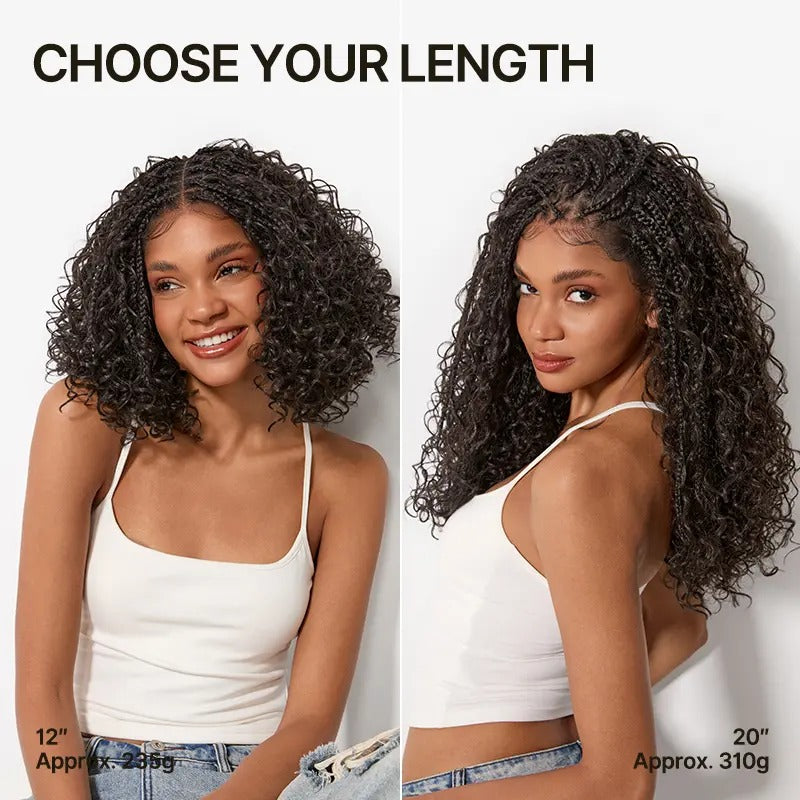 Glueless 13x6 Lace Front Wig – Boho Braided Water Wave Hairstyle with Premium Synthetic Fiber