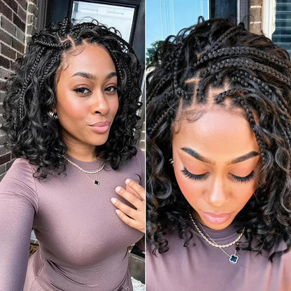 Glueless 13x6 Lace Front Wig – Boho Braided Water Wave Hairstyle with Premium Synthetic Fiber