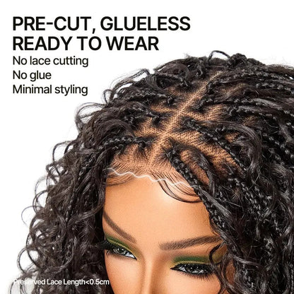 Glueless 13x6 Lace Front Wig – Boho Braided Water Wave Hairstyle with Premium Synthetic Fiber