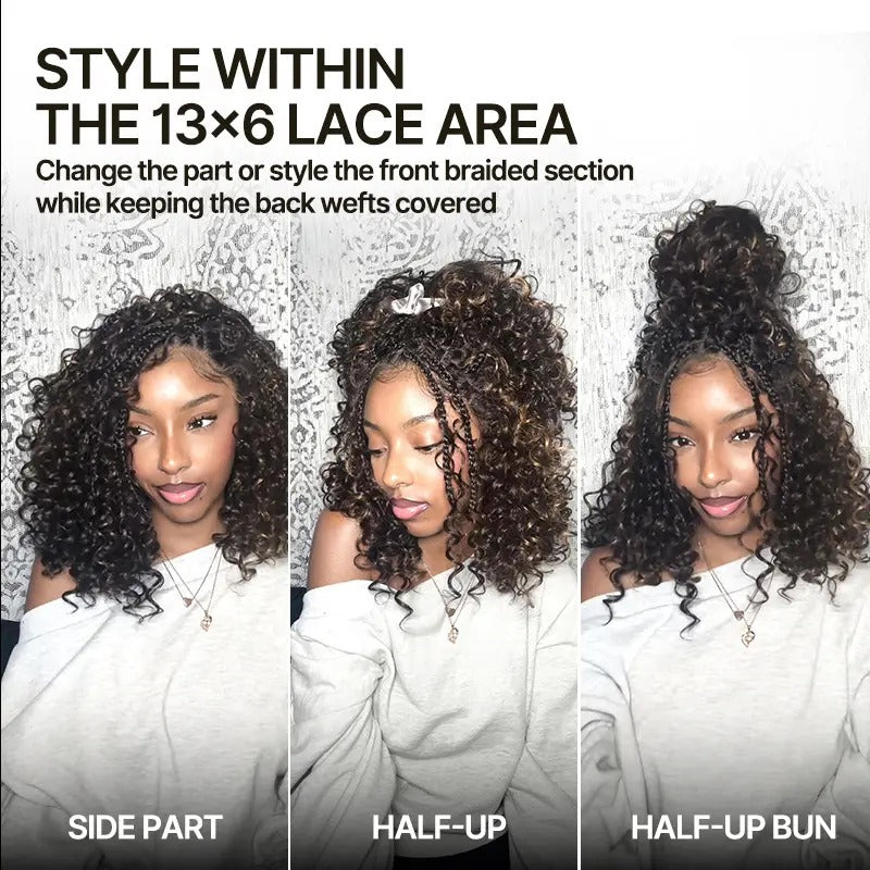 Glueless 13x6 Lace Front Wig – Boho Braided Water Wave Hairstyle with Premium Synthetic Fiber