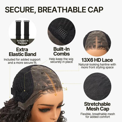 Glueless 13x6 Lace Front Wig – Boho Braided Water Wave Hairstyle with Premium Synthetic Fiber